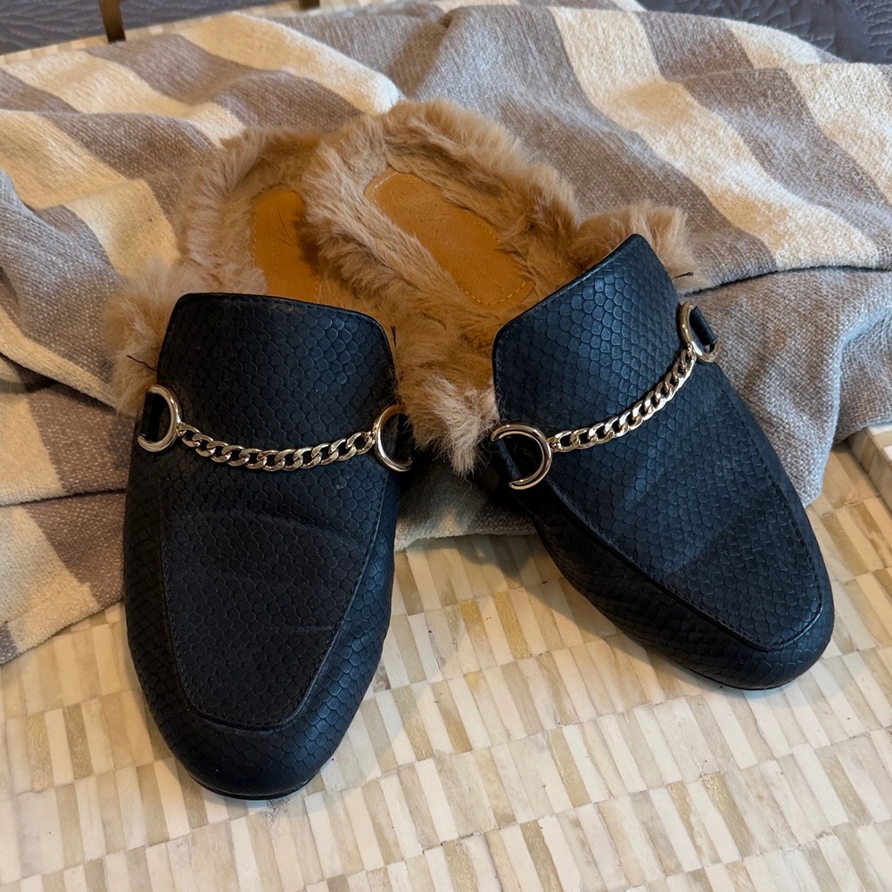Black Fur-Lined Loafers